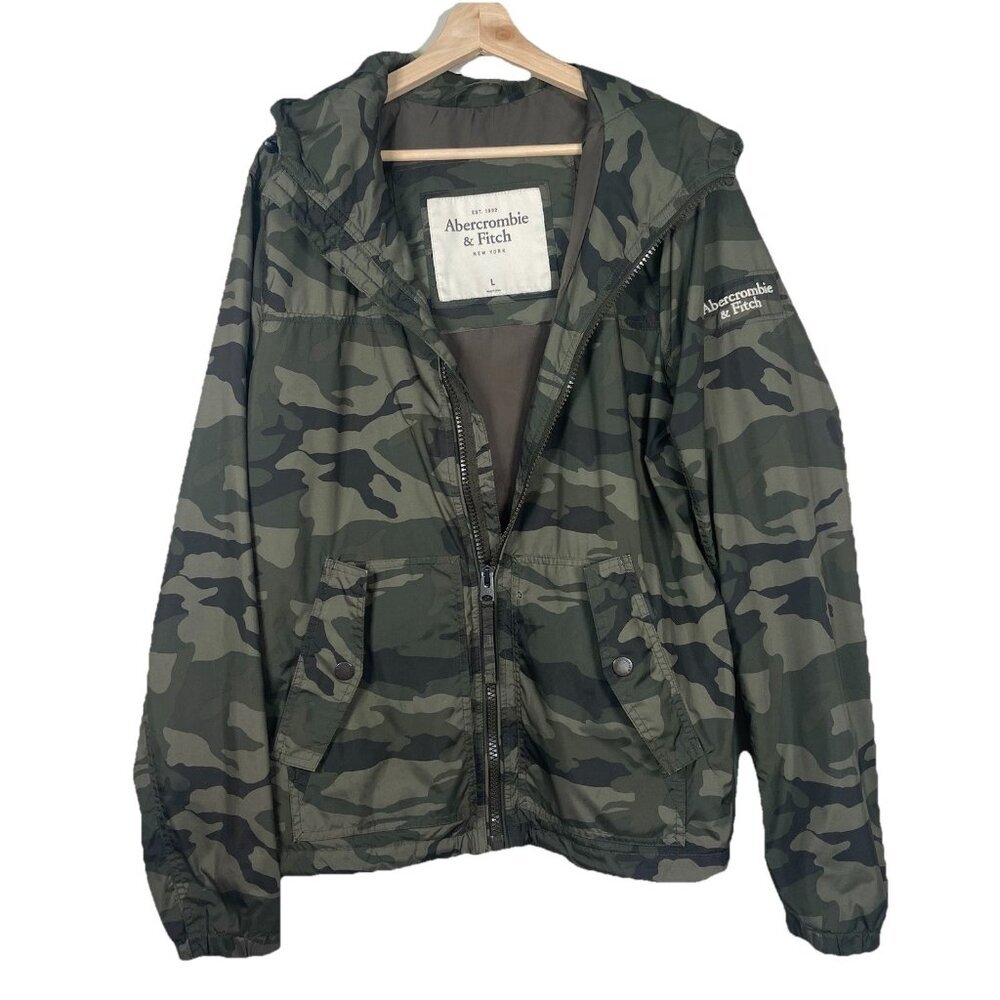 Abercrombie & Fitch Camo Jacket Full Zip Hooded Military Style Size L Large Line